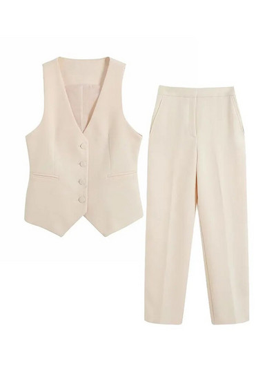 ZATRHMBM sieviešu 2023. gada divrindu, garais žakete, retro stila šauras veste ar augstu vidukli, platas bikses, eleganti ielas sieviešu komplekti Mujer