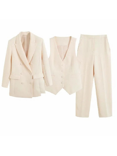 ZATRHMBM sieviešu 2023. gada divrindu, garais žakete, retro stila šauras veste ar augstu vidukli, platas bikses, eleganti ielas sieviešu komplekti Mujer