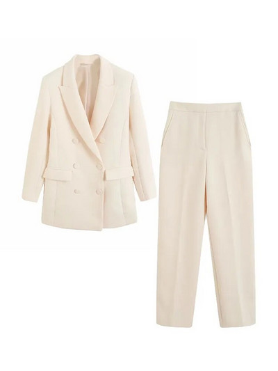 ZATRHMBM sieviešu 2023. gada divrindu, garais žakete, retro stila šauras veste ar augstu vidukli, platas bikses, eleganti ielas sieviešu komplekti Mujer