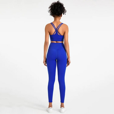 Vienspalvis Minkštas Aukštos kokybės Tight Cross Sport Liemenėlė Top Yoga Legging Dviejų dalių kostiumas Sporto salė Moterų kūno rengybos jogos rinkinys Treniruočių apranga