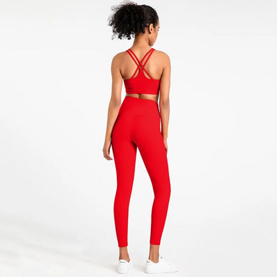 Vienspalvis Minkštas Aukštos kokybės Tight Cross Sport Liemenėlė Top Yoga Legging Dviejų dalių kostiumas Sporto salė Moterų kūno rengybos jogos rinkinys Treniruočių apranga