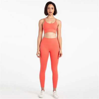 Vienspalvis Minkštas Aukštos kokybės Tight Cross Sport Liemenėlė Top Yoga Legging Dviejų dalių kostiumas Sporto salė Moterų kūno rengybos jogos rinkinys Treniruočių apranga