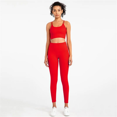 Vienspalvis Minkštas Aukštos kokybės Tight Cross Sport Liemenėlė Top Yoga Legging Dviejų dalių kostiumas Sporto salė Moterų kūno rengybos jogos rinkinys Treniruočių apranga
