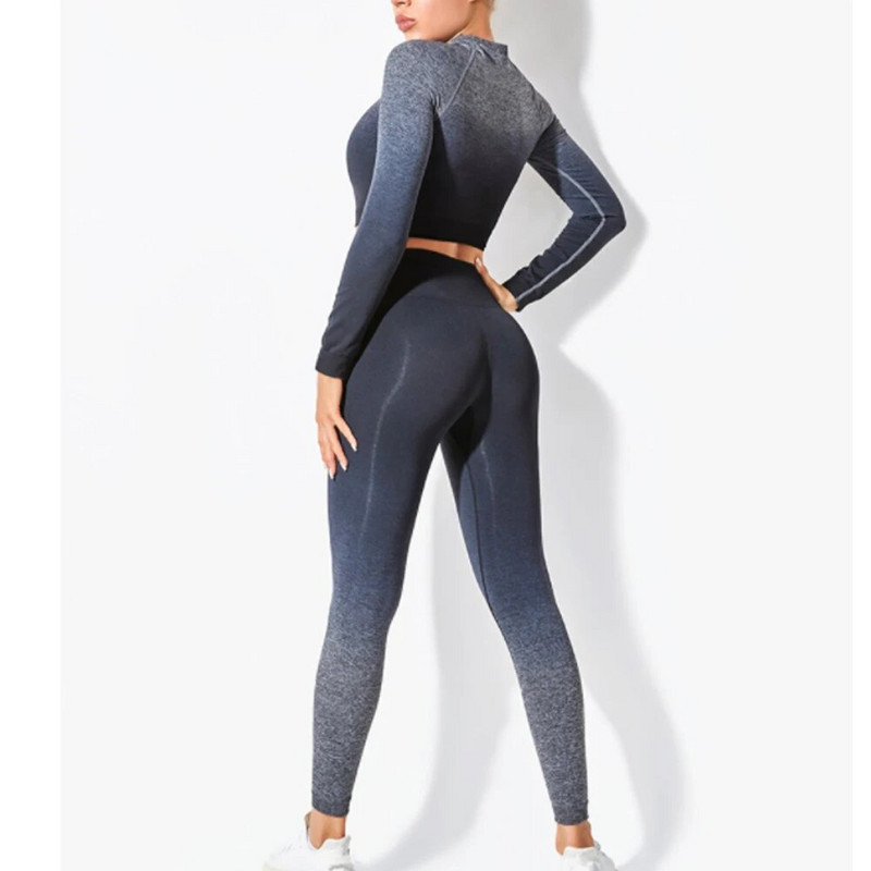 Ombre bešavni ženski setovi za jogu Sportska odijela Odjeća za fitness Odjeća za trčanje Ženske tajice dugih rukava Komplet za teretanu Odjeća za vježbanje