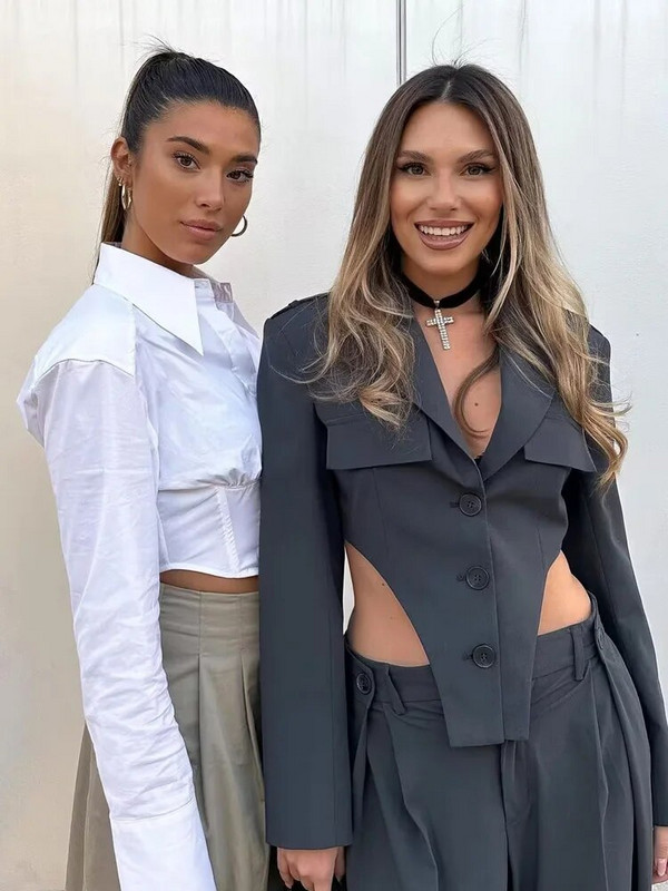 SLTNX TRAF Chic i elegantan ženski blejzer hlače s reverima Komplet od 2 komada Novi stilski trend blejzera za vanjsku upotrebu Ležerne hlače Modno odijelo