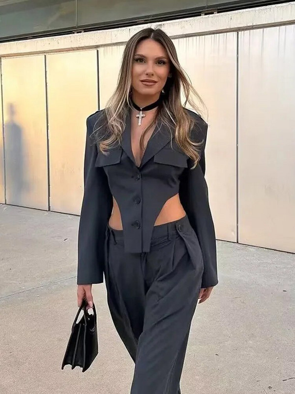 SLTNX TRAF Chic i elegantan ženski blejzer hlače s reverima Komplet od 2 komada Novi stilski trend blejzera za vanjsku upotrebu Ležerne hlače Modno odijelo