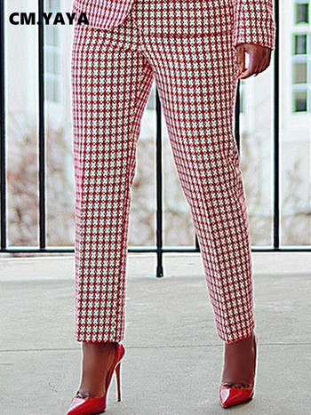 CM.YAYA Κομψή Houndstooth Blazer κοστούμι και παντελόνι σετ δύο τεμαχίων για γυναίκες 2023 Φθινόπωρο Χειμώνας Classic OL Street Outfit