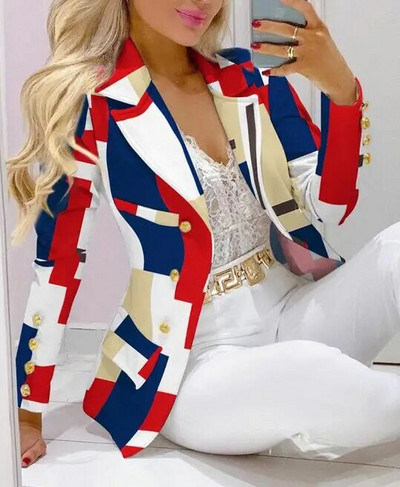 Kockás nyomtatott hajtóka gallér blézer és nadrág szett női 2db ruhák öltöny nadrág öltönyök tavaszi őszi divat alkalmi