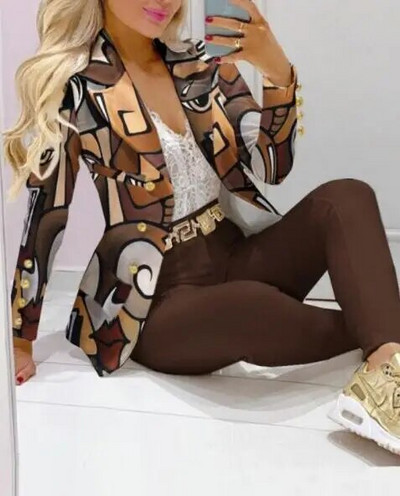 Kockás nyomtatott hajtóka gallér blézer és nadrág szett női 2db ruhák öltöny nadrág öltönyök tavaszi őszi divat alkalmi