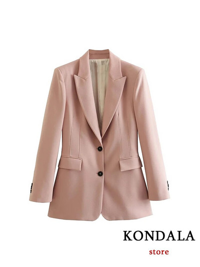 KONDALA 2023 Office Lady Solid női öltönyök 2 részes V nyakú, hosszú ujjú, túlméretezett blézer+magas derekú, széles szárú nadrág Vintage szettek