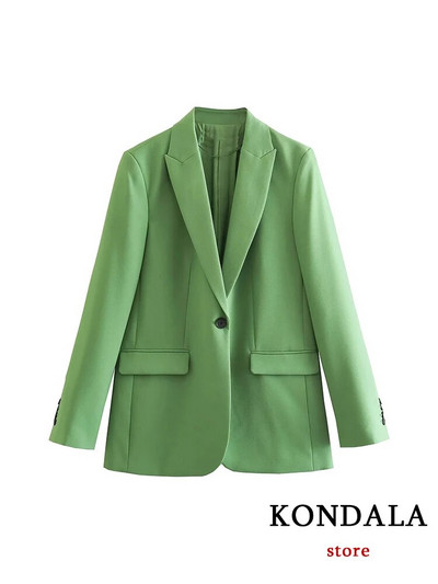 KONDALA 2023 Office Lady Solid női öltönyök 2 részes V nyakú, hosszú ujjú, túlméretezett blézer+magas derekú, széles szárú nadrág Vintage szettek