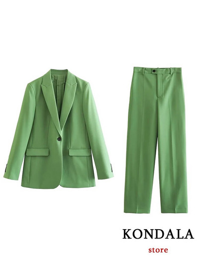 KONDALA 2023 Office Lady Solid női öltönyök 2 részes V nyakú, hosszú ujjú, túlméretezett blézer+magas derekú, széles szárú nadrág Vintage szettek