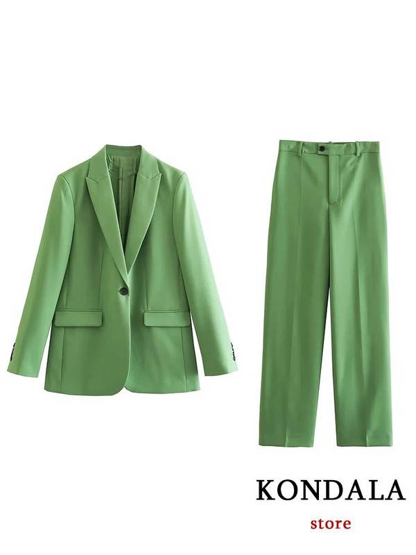 KONDALA 2023 Office Lady Solid női öltönyök 2 részes V nyakú, hosszú ujjú, túlméretezett blézer+magas derekú, széles szárú nadrág Vintage szettek