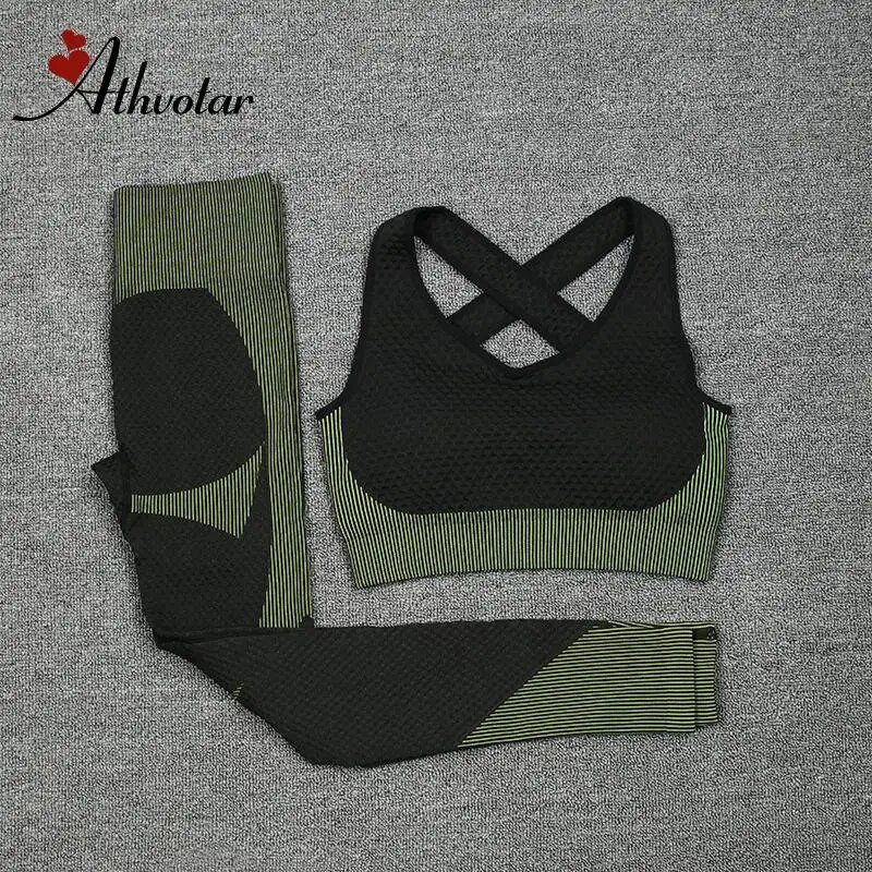ATHVOTAR Sportski set Ženska prozračna odjeća za fitness Odijelo za jogu 2 kom sportski grudnjak Push up Legging Bešavni set za jogu