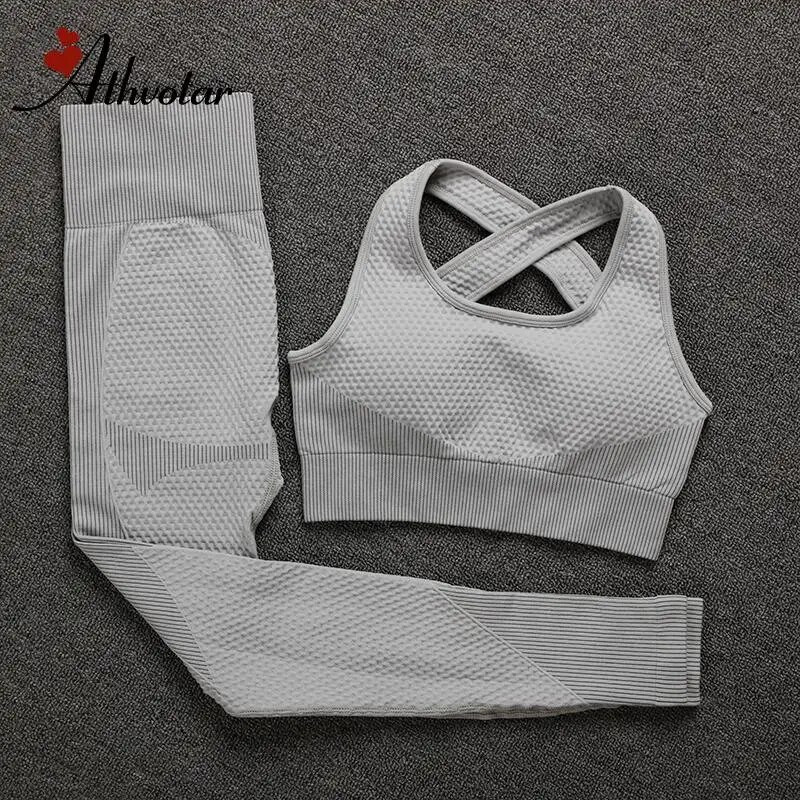 ATHVOTAR Sportski set Ženska prozračna odjeća za fitness Odijelo za jogu 2 kom sportski grudnjak Push up Legging Bešavni set za jogu
