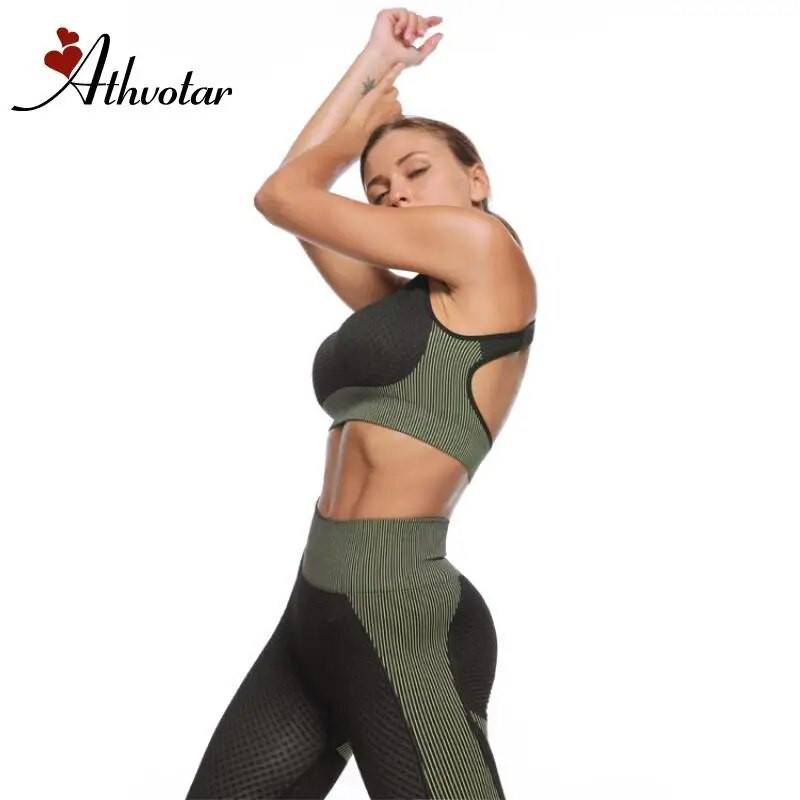 ATHVOTAR Sportski set Ženska prozračna odjeća za fitness Odijelo za jogu 2 kom sportski grudnjak Push up Legging Bešavni set za jogu
