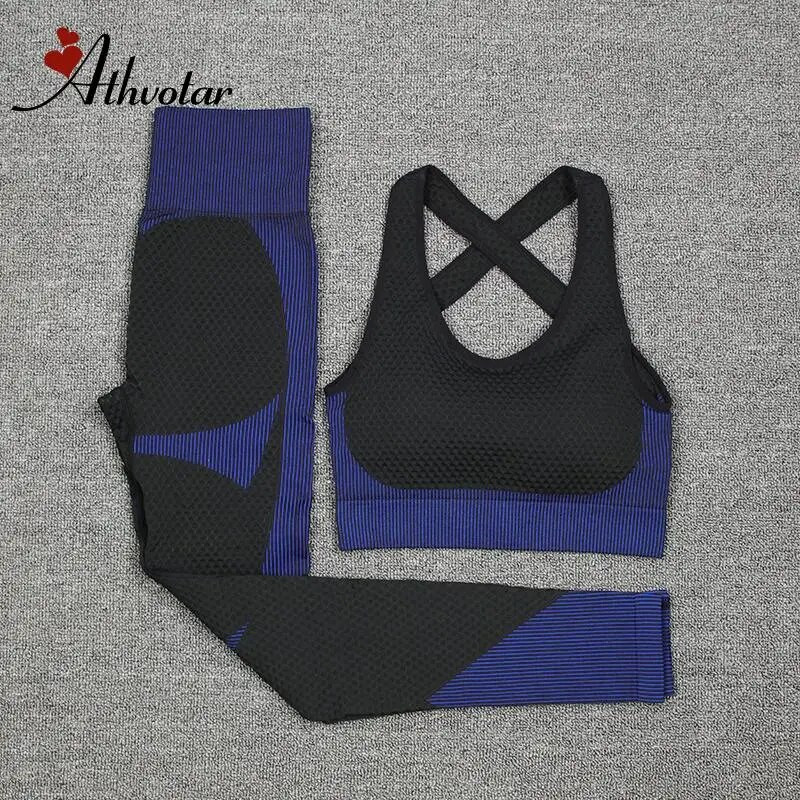 ATHVOTAR Sportski set Ženska prozračna odjeća za fitness Odijelo za jogu 2 kom sportski grudnjak Push up Legging Bešavni set za jogu