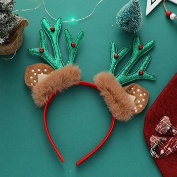 Коледно злато Лента за коса с рог на червен елен Рог на лос Коледни шапки с рог на елен Честита 2024 Нова Година Весела Коледа Ленти за глава