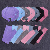 INFILAR bešavni set za jogu za žene, 2 komada dugih rukava, majica za pupak + tajice za mršavljenje Sportski setovi Odjeća za vježbanje i fitness u teretani Odijela