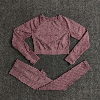 INFILAR bešavni set za jogu za žene, 2 komada dugih rukava, majica za pupak + tajice za mršavljenje Sportski setovi Odjeća za vježbanje i fitness u teretani Odijela