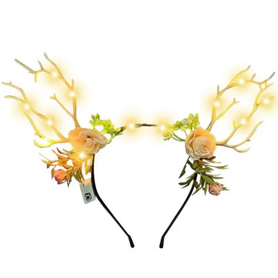 Božićna traka za glavu od rogova Svjetleća kopča za kosu sa sobovima s leptirom i cvijećem Vilinski cvjetni dodaci za Božić Novo