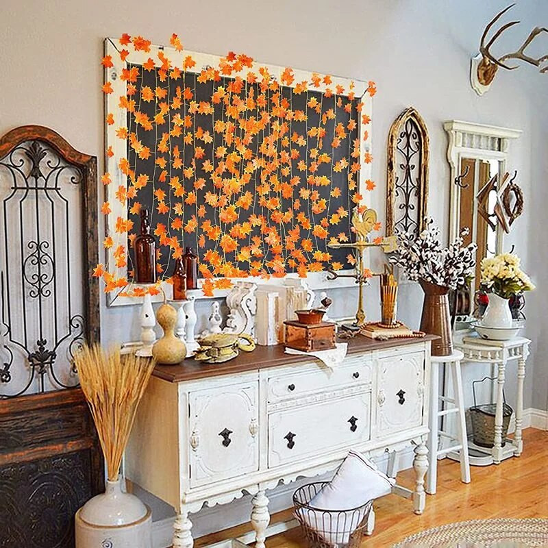 240CM umjetna svila, vijenac od javorovog lišća, javorovo lišće, viseća loza, jesenski vijenac za Dan zahvalnosti za uređenje vrtne zabave za vjenčanje