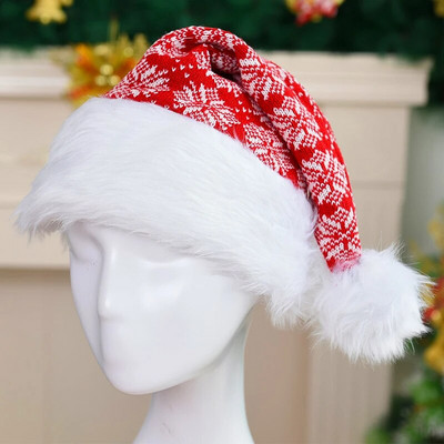 LUCIDDREAM 1 бр. Вълнена плетена мека коледна шапка за възрастни и деца Снежинка Плюшена голяма шапка на Дядо Коледа 2023 Декоративна