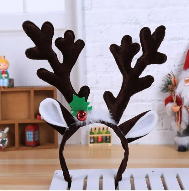 1 gab Ziemassvētku rotājumi matu stīpiņai matu aksesuāri pieaugušiem bērniem saģērbt haki krāsas ragu truša ausis galvassegas dāvanai matu stīpiņai