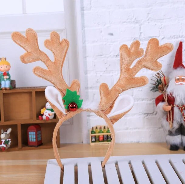 1 gab Ziemassvētku rotājumi matu stīpiņai matu aksesuāri pieaugušiem bērniem saģērbt haki krāsas ragu truša ausis galvassegas dāvanai matu stīpiņai