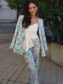 TRAF női öltöny nadrág szett női 2 darabos új divat virágos nyomtatott iroda blézerkabát női nadrág szett 2023 tavaszi női öltönyök