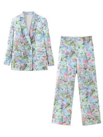 TRAF Γυναικείο κοστούμι Παντελόνι Σετ Γυναικείο 2 τεμάχια Νέα Μόδα Floral Print Office Blazer Παλτό Γυναικεία Παντελόνια Σετ 2023 Άνοιξη Γυναικεία Κοστούμια