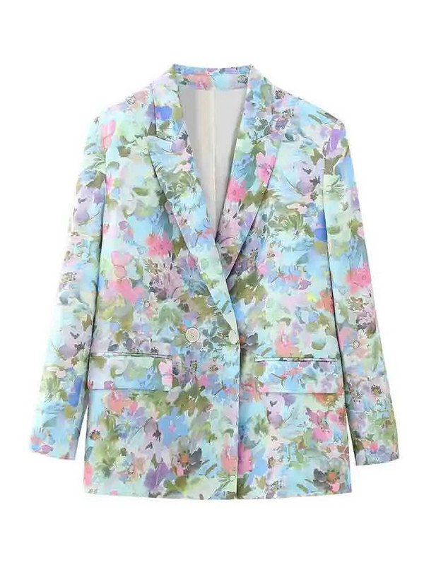 TRAF női öltöny nadrág szett női 2 darabos új divat virágos nyomtatott iroda blézerkabát női nadrág szett 2023 tavaszi női öltönyök