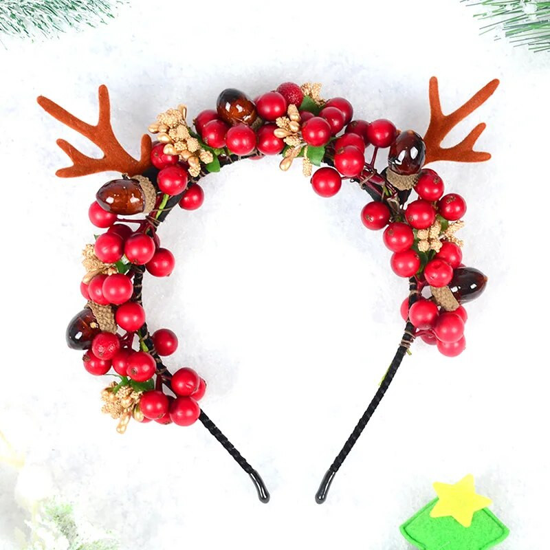 1 kom. Sretan Božićni ukrasi Simulacija bobičaste trake za glavu s rogovima Lijepi ženski obruč za kosu Božićna pokrivala za glavu Dodaci za kosu