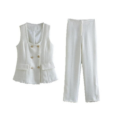 TRAF új női tömör mellény blézer öltöny szett 2023 tavaszi duplasoros ujjatlan dzsekik oldalsó cipzáras ceruza nadrág