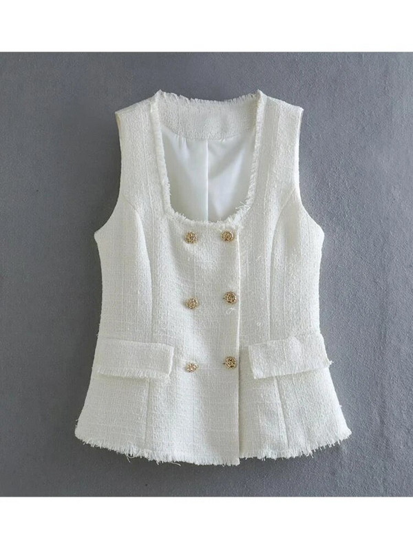 TRAF új női tömör mellény blézer öltöny szett 2023 tavaszi duplasoros ujjatlan dzsekik oldalsó cipzáras ceruza nadrág