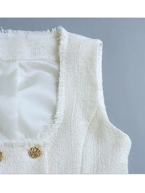 TRAF új női tömör mellény blézer öltöny szett 2023 tavaszi duplasoros ujjatlan dzsekik oldalsó cipzáras ceruza nadrág