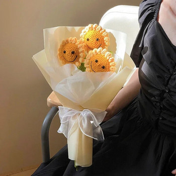 Μπουκέτο γάμου με βελονάκι ηλίανθου πλεκτό τεχνητό λουλούδι για νύφη μπουκέτο χριστουγεννιάτικο δώρο Flores