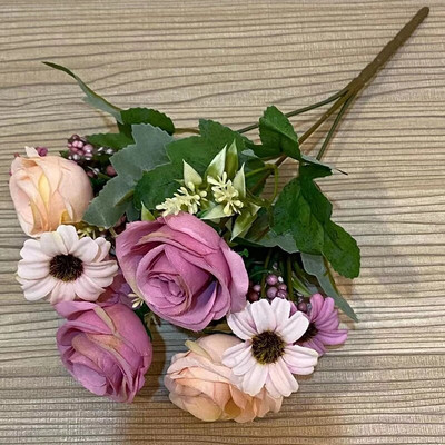 5 rozes 4 margrietiņas Mākslīgie ziedi Kāzu mājas rudens dekorēšana Augstas kvalitātes liels pušķis Luksusa viltus ziedu kompozīcijas lielapjoma