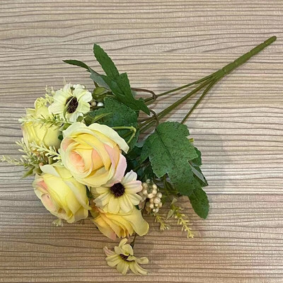 5 rozes 4 margrietiņas Mākslīgie ziedi Kāzu mājas rudens dekorēšana Augstas kvalitātes liels pušķis Luksusa viltus ziedu kompozīcijas lielapjoma