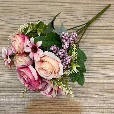 5 rozes 4 margrietiņas Mākslīgie ziedi Kāzu mājas rudens dekorēšana Augstas kvalitātes liels pušķis Luksusa viltus ziedu kompozīcijas lielapjoma