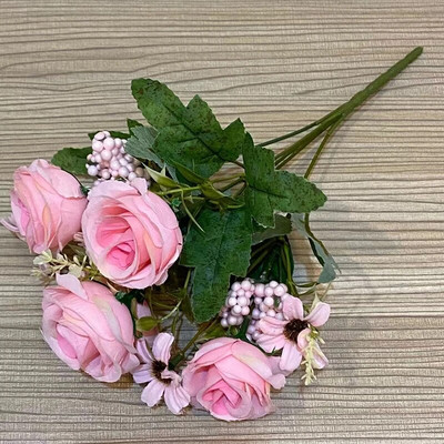 5 rozes 4 margrietiņas Mākslīgie ziedi Kāzu mājas rudens dekorēšana Augstas kvalitātes liels pušķis Luksusa viltus ziedu kompozīcijas lielapjoma