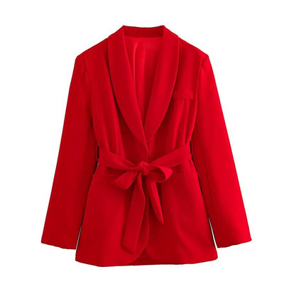 Modni sako na vezanje Kompleti dugih hlača Ženski sako dugih rukava s V-izrezom i remenom za visoke ulice 2023. Uredska odijela za žene Chic Outfit