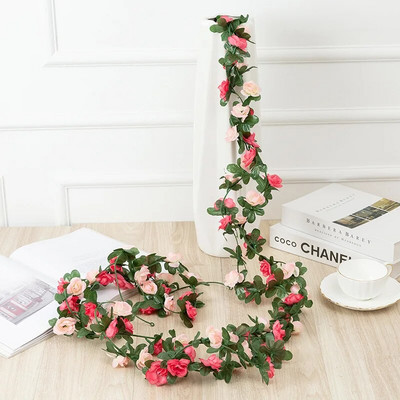 250 cm / 99 ιντσών 45 λουλούδια μεταξωτά τριαντάφυλλα διακόσμηση γάμου κισσός αμπέλου τεχνητά λουλούδια αψιδωτή διακόσμηση με πράσινα φύλλα τοίχου h