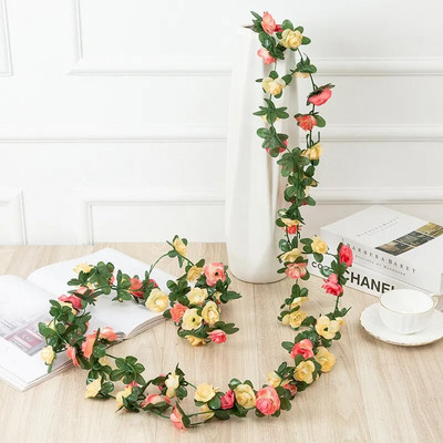 250 cm / 99 ιντσών 45 λουλούδια μεταξωτά τριαντάφυλλα διακόσμηση γάμου κισσός αμπέλου τεχνητά λουλούδια αψιδωτή διακόσμηση με πράσινα φύλλα τοίχου h