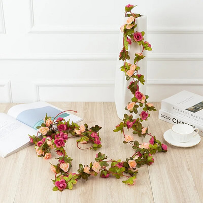 250 cm / 99 ιντσών 45 λουλούδια μεταξωτά τριαντάφυλλα διακόσμηση γάμου κισσός αμπέλου τεχνητά λουλούδια αψιδωτή διακόσμηση με πράσινα φύλλα τοίχου h