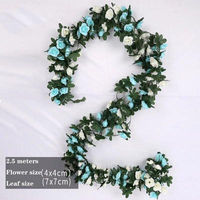 250 cm / 99 ιντσών 45 λουλούδια μεταξωτά τριαντάφυλλα διακόσμηση γάμου κισσός αμπέλου τεχνητά λουλούδια αψιδωτή διακόσμηση με πράσινα φύλλα τοίχου h