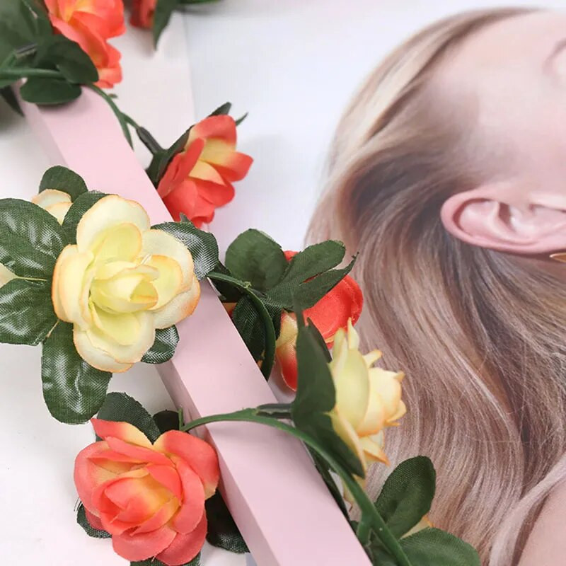 250 cm / 99 hüvelyk 45 virág selyem rózsa esküvői dekoráció borostyán szőlő művirág íves dekoráció zöld levelekkel fal h