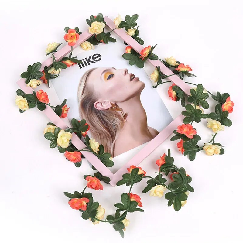 250 cm / 99 hüvelyk 45 virág selyem rózsa esküvői dekoráció borostyán szőlő művirág íves dekoráció zöld levelekkel fal h