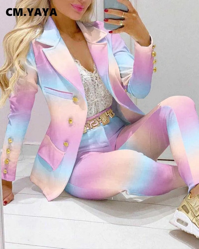 CM.YAYA elegantne Paisley ruuduline naiste komplekt, pikkade varrukatega bleiserpükste ülikond kontorinaise dressiülikond, kaheosaline spordikomplekt