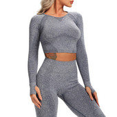 Bešavno odijelo za jogu, 2 dijela, sportske majice, kratki top, bešavne tajice, sportski set, odjeća za teretanu, fitness trenerka, set za vježbanje Femme